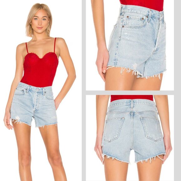 Agolde Micah Blue Light Wash Distressed Cut-Off Denim Shorts 4937 - Picture 1 of 9